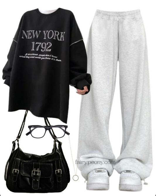 OOTD: Oversized Sweatshirt + Baggy Sweatpants + Y2K Crossbody Bag