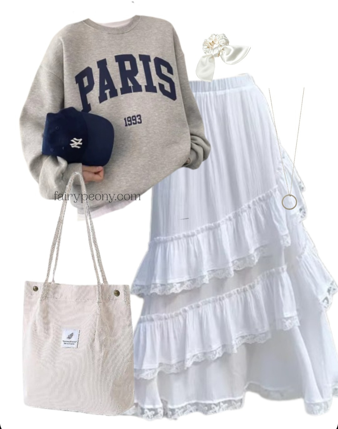 OOTD: Oversized Sweatshirt + Fairy Lace Maxi Skirt + Tote Bag