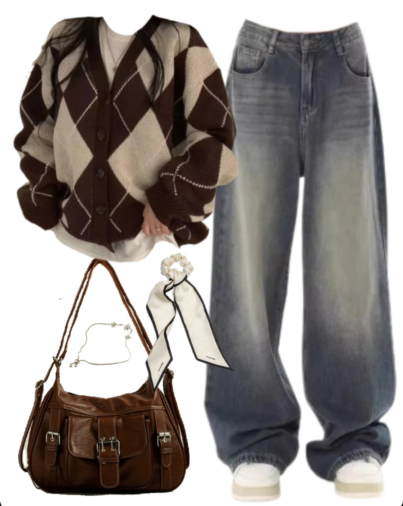 OOTD: Preppy Cardigan + Boyfriend Jeans + Crossbody Bag