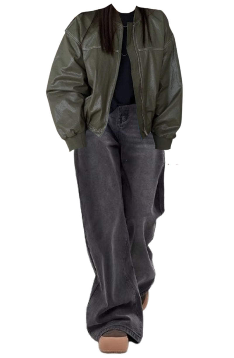 OOTD: Pu Leather Zip Up Jacket + 90s Baggy Jeans