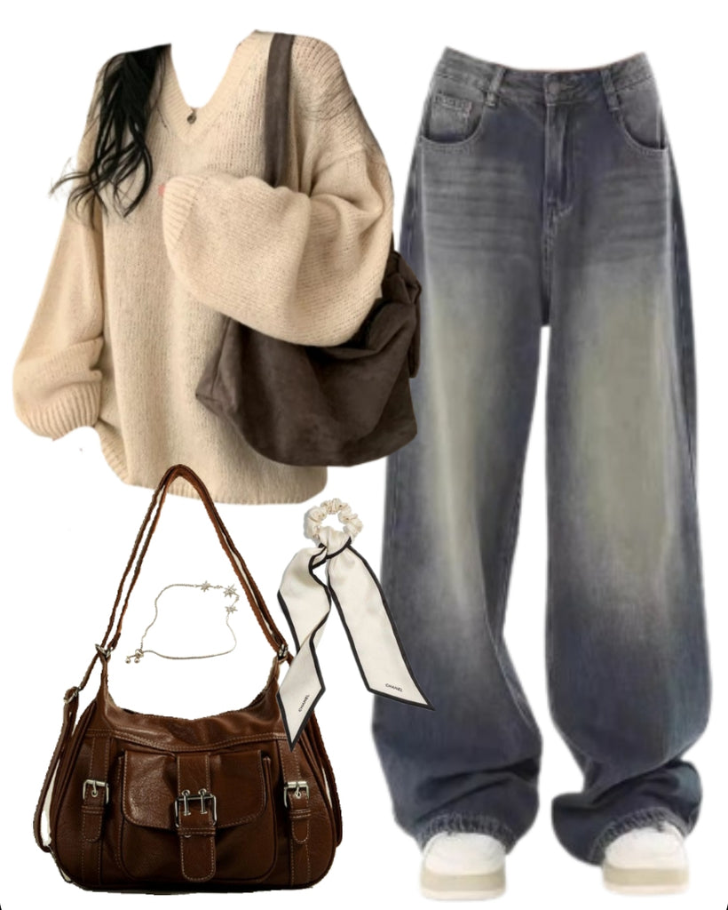 OOTD: Pullover Sweater + Boyfriend Jeans + Crossbody Bag