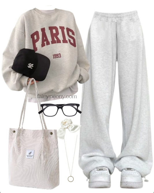 OOTD: Pullover Sweatshirt + Baggy Sweatpants + Corduroy Tote Bag