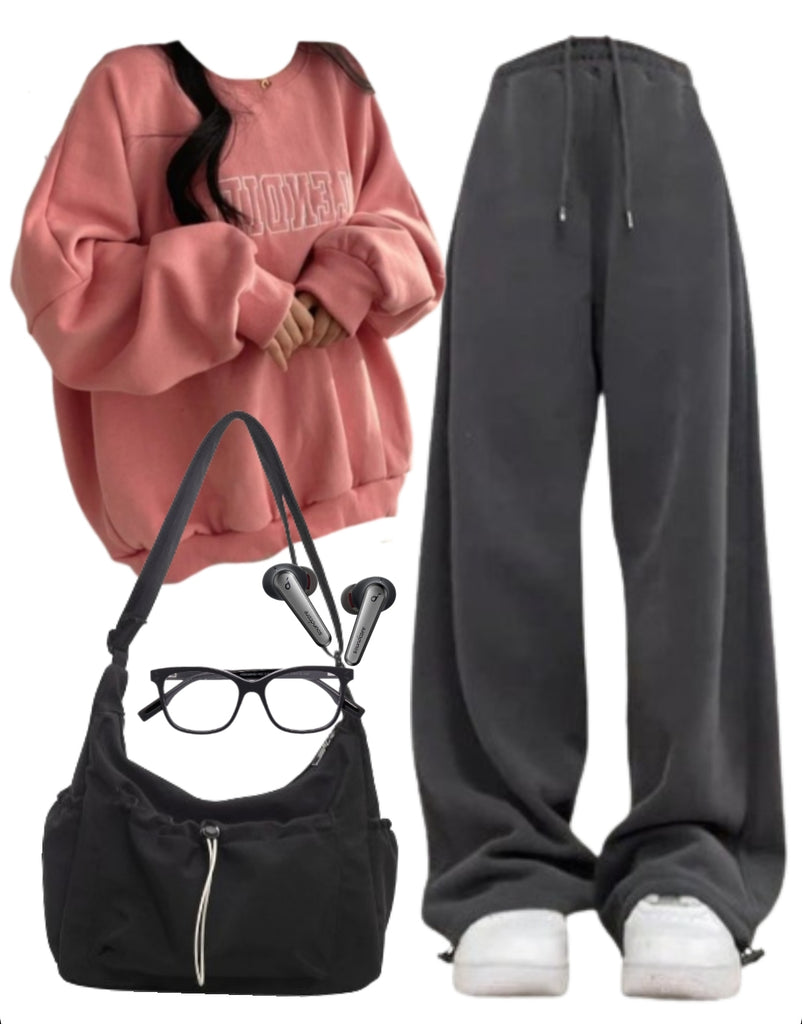 OOTD: Pullover Sweatshirt + Baggy Sweatpants + Crossbody Bag