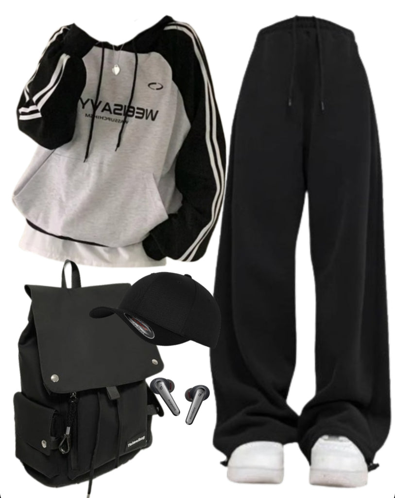 OOTD: Raglan Sleeve Hoodie + Baggy Sweatpants + Backpack