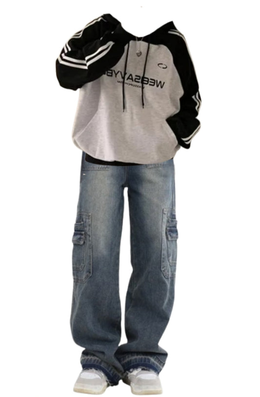 OOTD: Raglan Sleeve Hoodie + High Waist Cargo Jeans