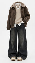 OOTD: Retro Cotton-Padded Jacket + Pleated High-Waist Wide-Leg Jeans