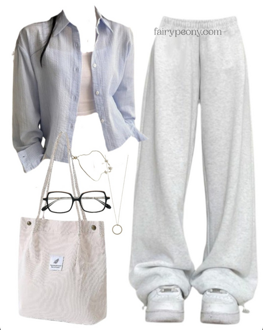 OOTD: Solid Color Blouse + Baggy Sweatpants + Tote Bag