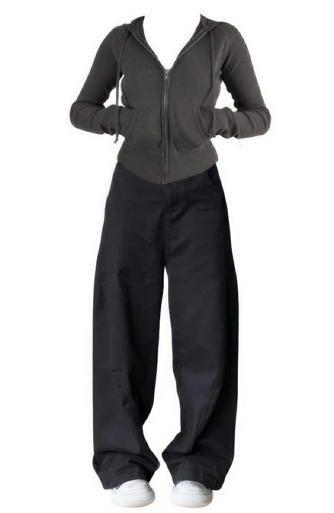 OOTD: Vintage Knitted Hoodie + Black Wide Leg Baggy Jeans