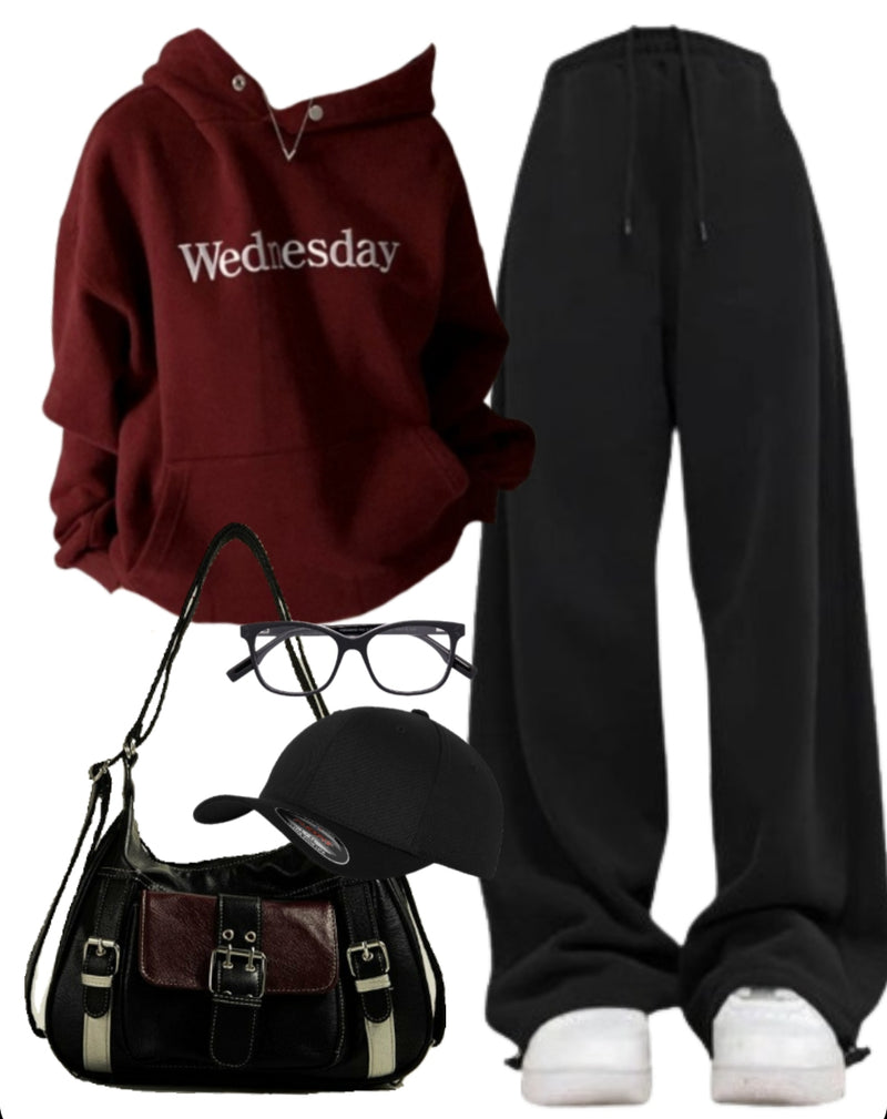 OOTD: Vintage Solid Color Hoodie + Baggy Sweatpants + Crossbody Bag
