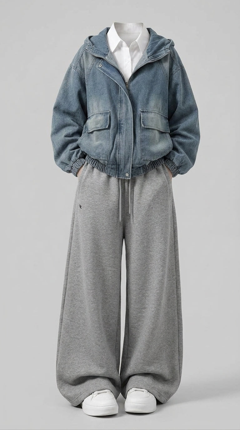 OOTD: Vintage Wash Petal Sleeve Zip-Up Jacket + Loose Fit Drawstring Joggers - fairypeony