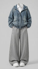 OOTD: Vintage Wash Petal Sleeve Zip-Up Jacket + Loose Fit Drawstring Joggers - fairypeony