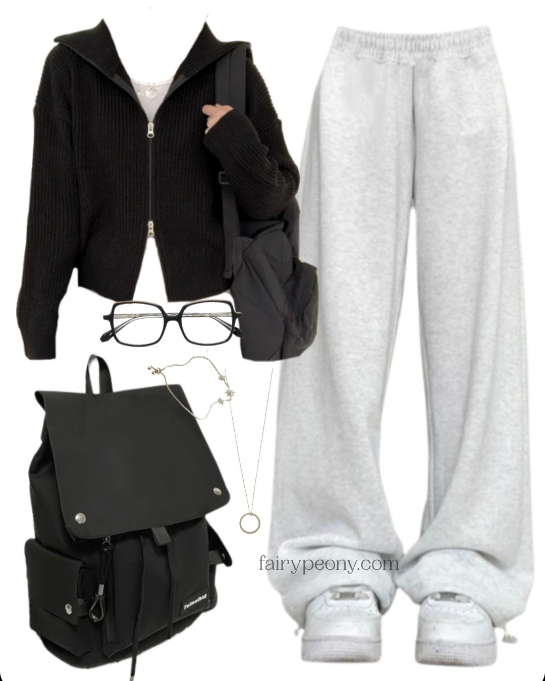 OOTD: Zip Up Cardigan + Baggy Sweatpants + Backpack