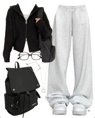 OOTD: Zip Up Cardigan + Baggy Sweatpants + Backpack