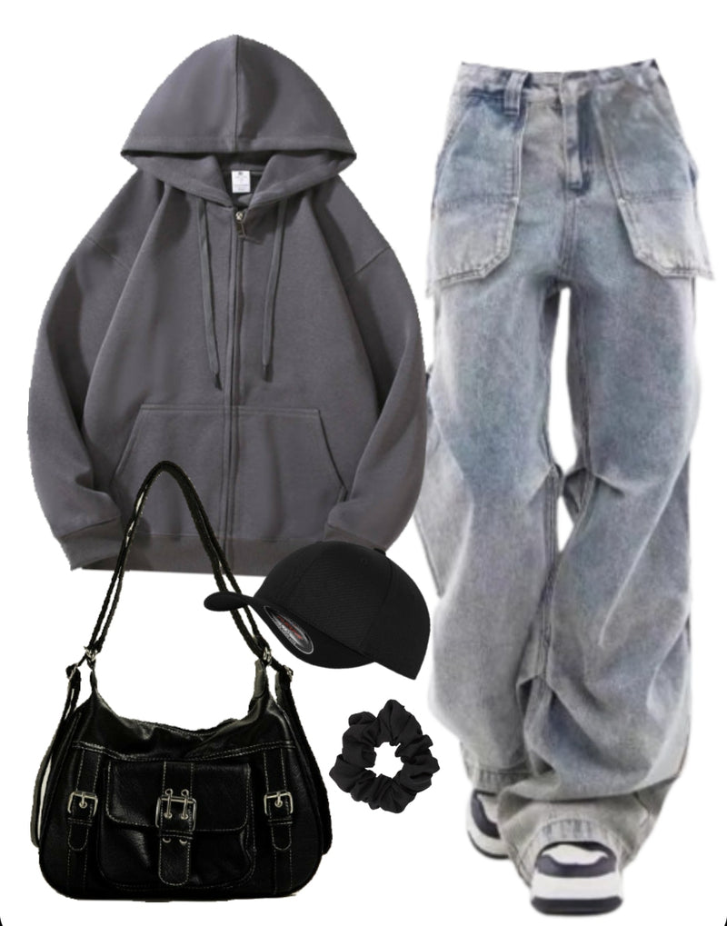OOTD: Zip Up Hoodie + Cargo Jeans + Crossbody Bag