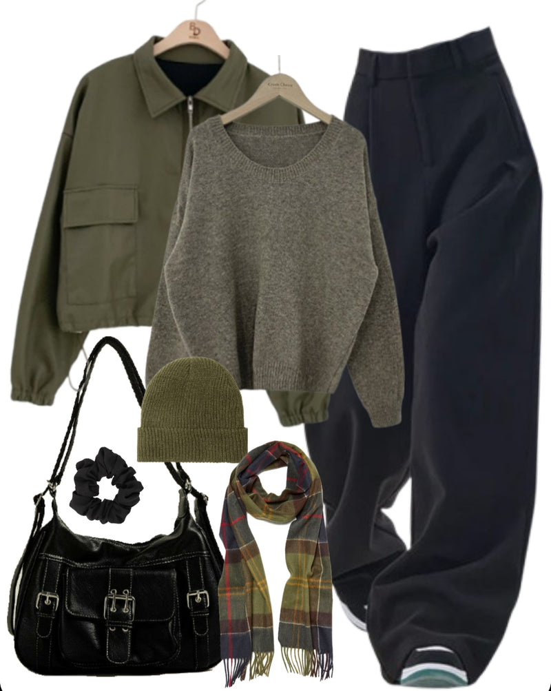 OOTD: Zip Up Jacket + Round Neck Sweater + Suit Pants + Crossbody Bag