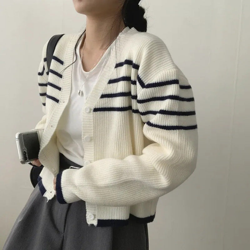 Old Money V-Neck Striped Cardigan