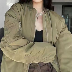 Oversize Zip Up Bomber Jacket - fairypeony