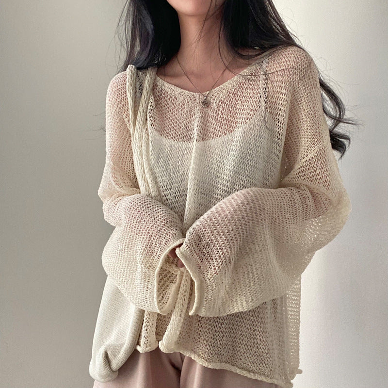 Oversized Long Sleeve Crochet Knit Top - fairypeony