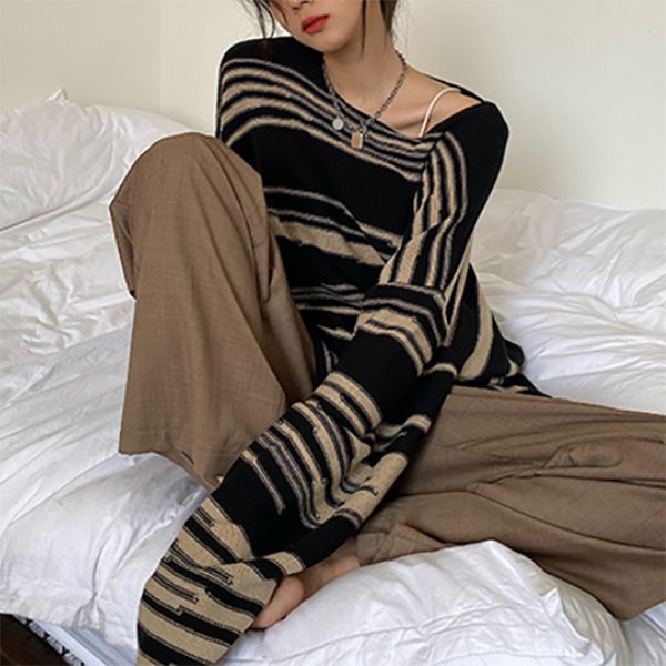 Oversized Stripe Jumper Knit Sweater - fairypeony