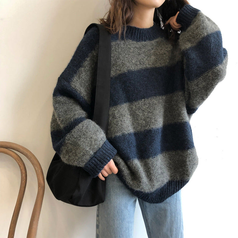 Oversized Stripe Pullover Sweater - fairypeony