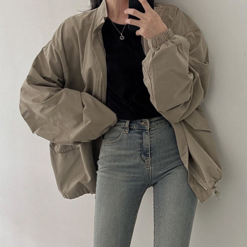 Oversized Zip Up Bomber Jacket - fairypeony