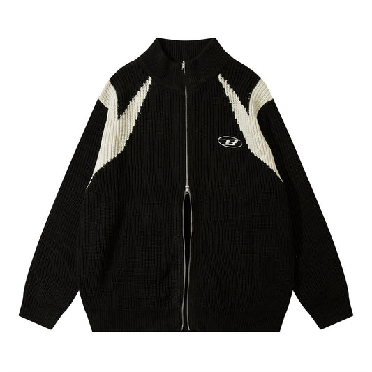Patchwork Oversized Zip Up Cardigan - fairypeony