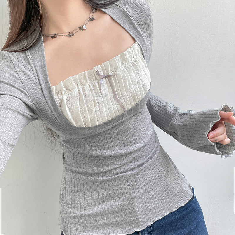 Patchwork Pleat Fungus He Long Sleeve Tee