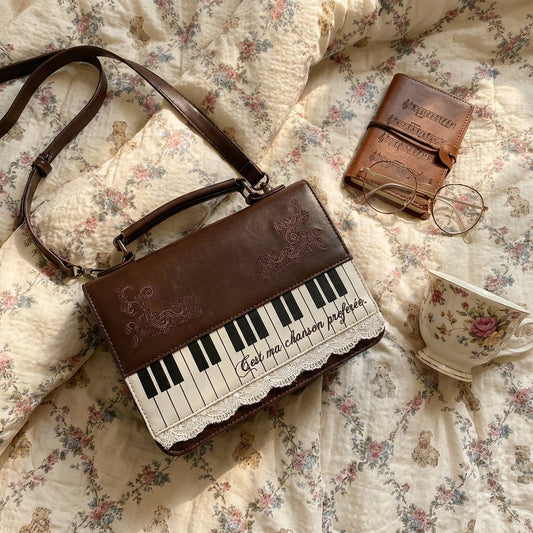 Vintage Piano Lace Trim Crossbody Bag