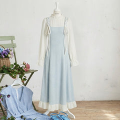 Aesthetic Lace Up Fake Two Piece Dress - fairypeony
