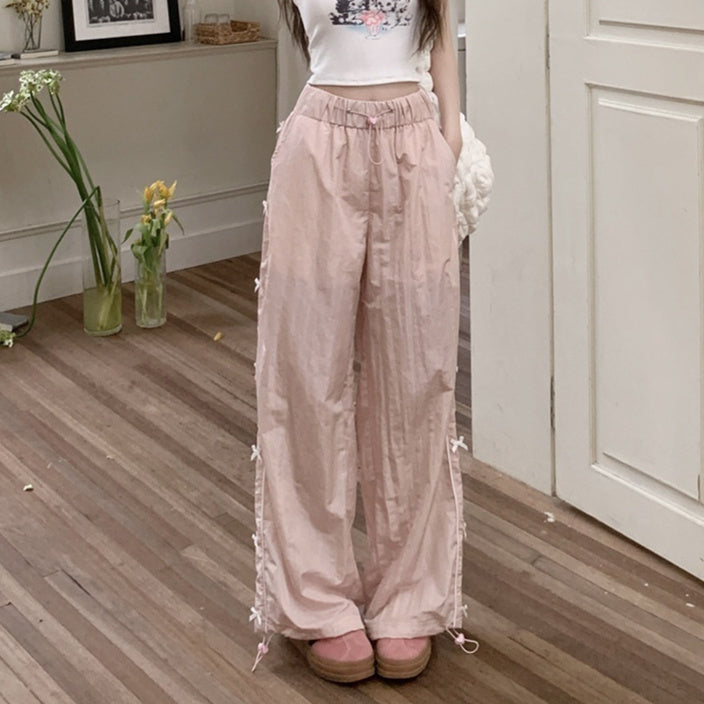 Piping Details Bow Baggy Sweatpants