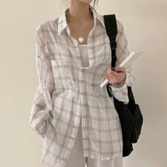 Plaid Print Thin Long Sleeve Blouse