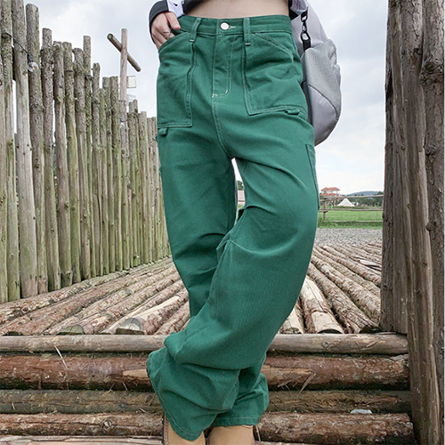 Pocket Green Straight Leg Cargo Jeans - fairypeony