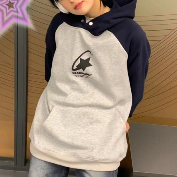 Print Raglan Oversized Hoodie - fairypeony