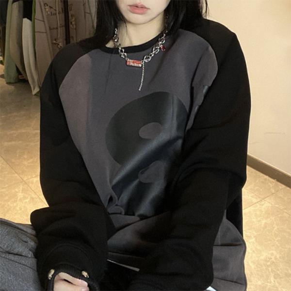 Print Raglan Zip Up Sleeve Sweatshirt - fairypeony