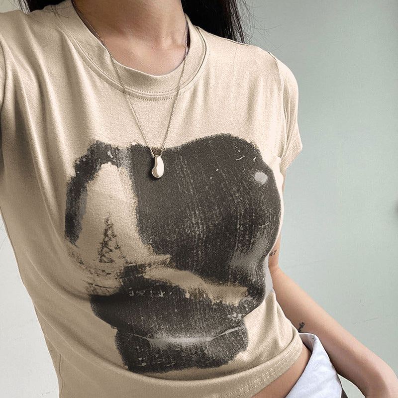 Printed Short Sleeve Crop Top - fairypeony