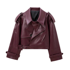 Pu Lapel Adjustable Cuffs Retro Motorcycle Jacket