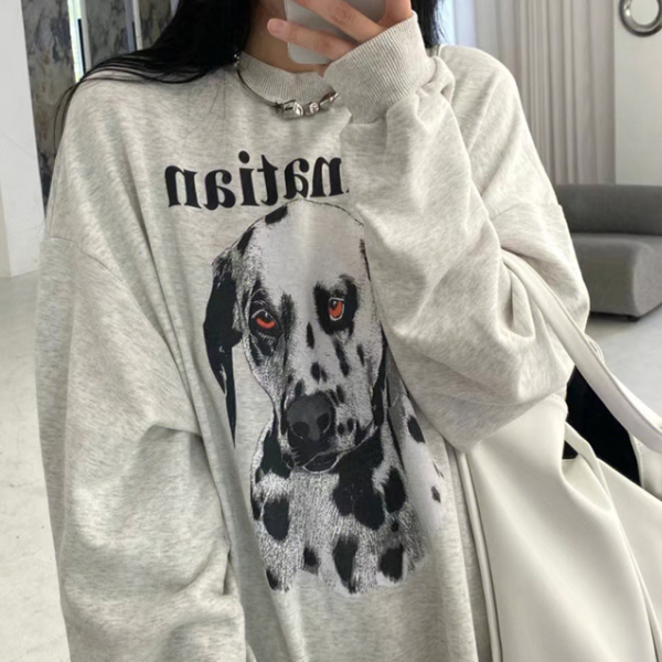 Puppy Print Loose Sweatshirt - fairypeony