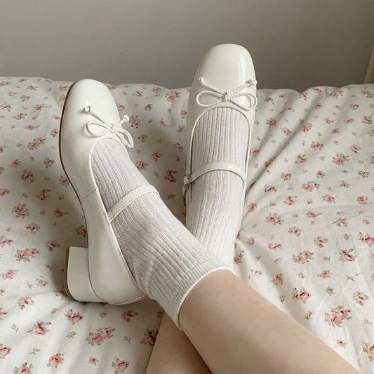 French Bow Red Mary Jane Shoes