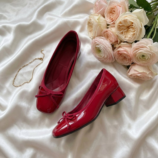 French Bow Square Toe Ballet Flat Shoes