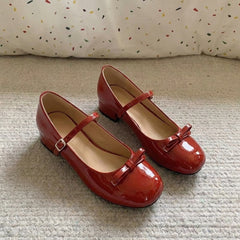 French Bow Red Mary Jane Shoes