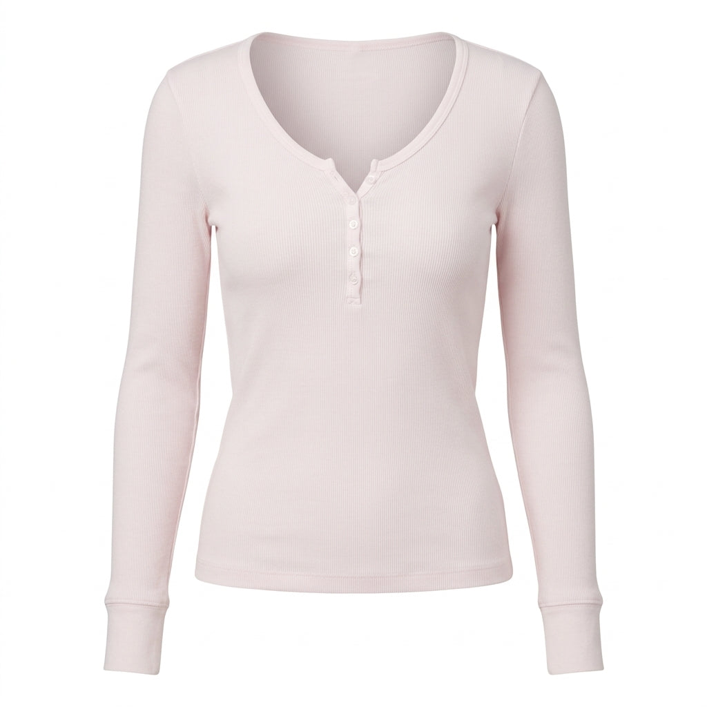 2000s Long Sleeve Striped Knit Henley Top