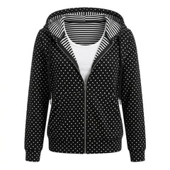 2000s Polka Dot Zip-Up Cropped Hoodie Jacket – Striped Hood Lining S–XL