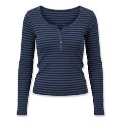 2000s Long Sleeve Striped Knit Henley Top