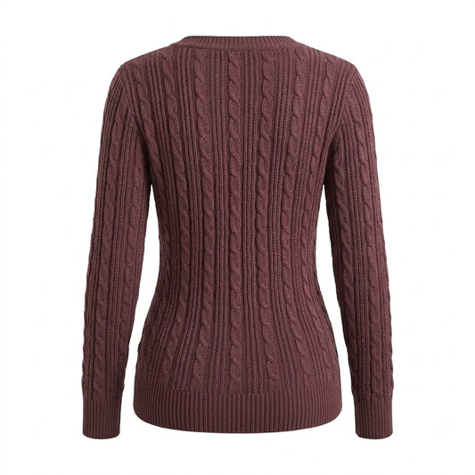 2000s Deep V-Neck Cable Knit Slim Pullover Sweater – Burgundy S–L