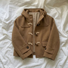 Vintage Duffle Button Hooded Wool Coat – Cropped Chenille Toggle Coat in 3 Colours
