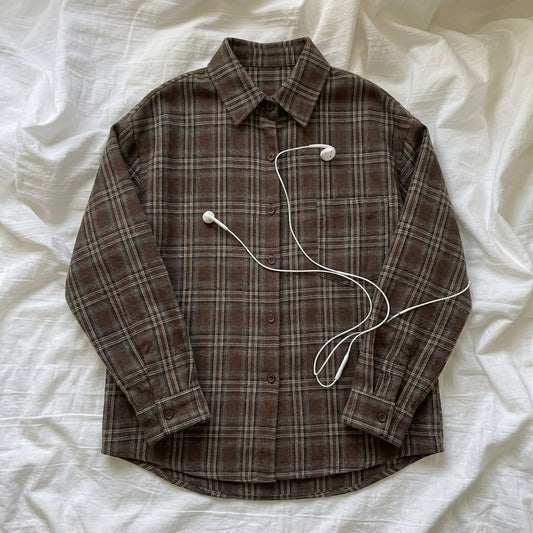 Retro Loose Plaid Shirt – Lapel Button-Front Overshirt in 5 Colourways M–XXL