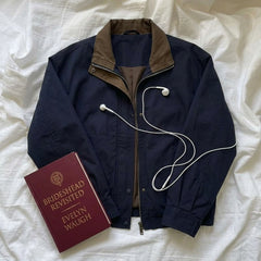 Retro Stand-Up Collar Zip-Up Loose Jacket – Korean Leisure Coat in 2 Colours