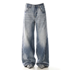 Retro Wide-Leg Cotton Denim Trousers – Loose Straight Mid-Rise Vintage Jeans