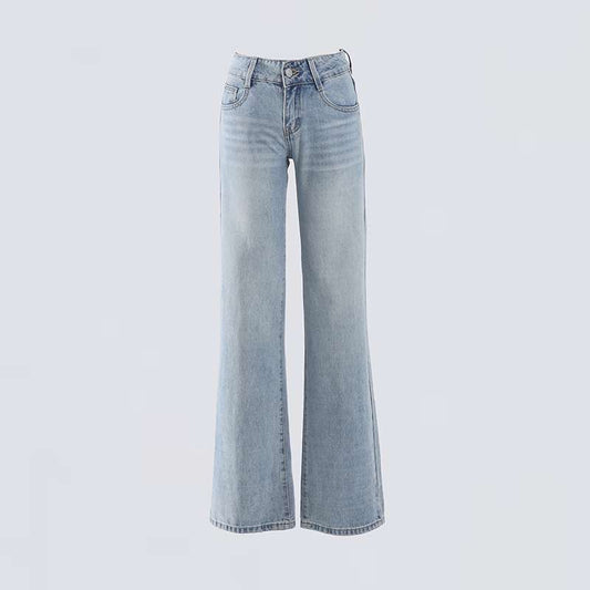 Retro Wide-Leg Jeans – Low Waist Loose Straight Distressed Denim Two Lengths