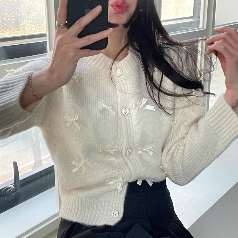 Round Neck Bowknot Knit Cardigan